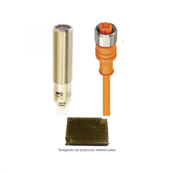 FFRN/BP-1E Sensor Fotoeléctrico + E600-74 SC Espejo catadióptrico + PRKT 4-07/5 M Conector hembra de M12 - Diservaulec